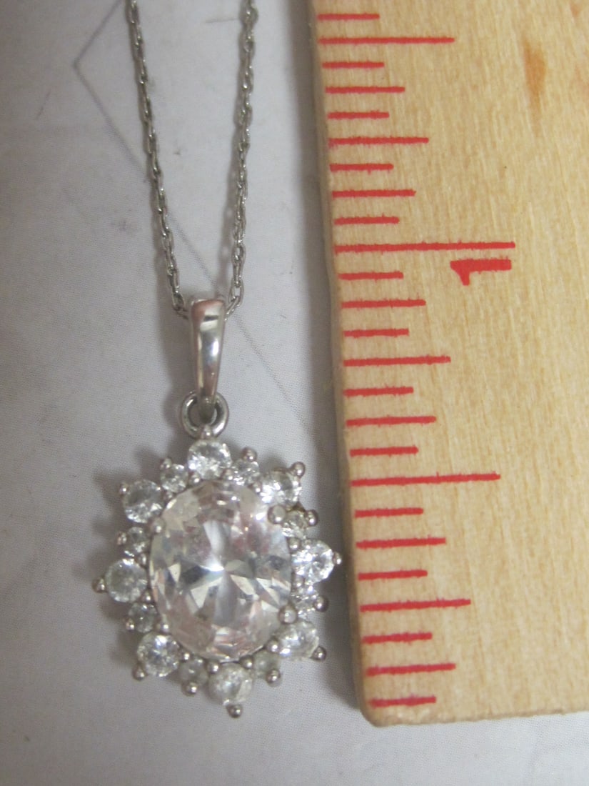 Sterling Silver CZ Pendant on 22" Sterling Silver Chain - 4