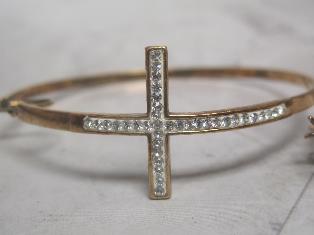 Sterling Silver Vermeil CZ Cross Large Hoop Earrings - 2