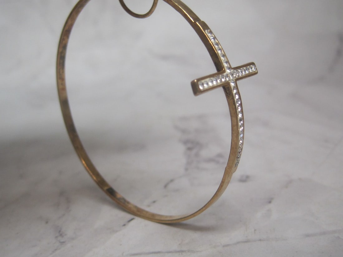 Sterling Silver Vermeil CZ Cross Large Hoop Earrings - 3