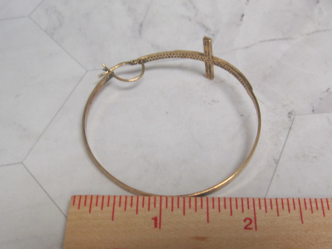 Sterling Silver Vermeil CZ Cross Large Hoop Earrings - 4