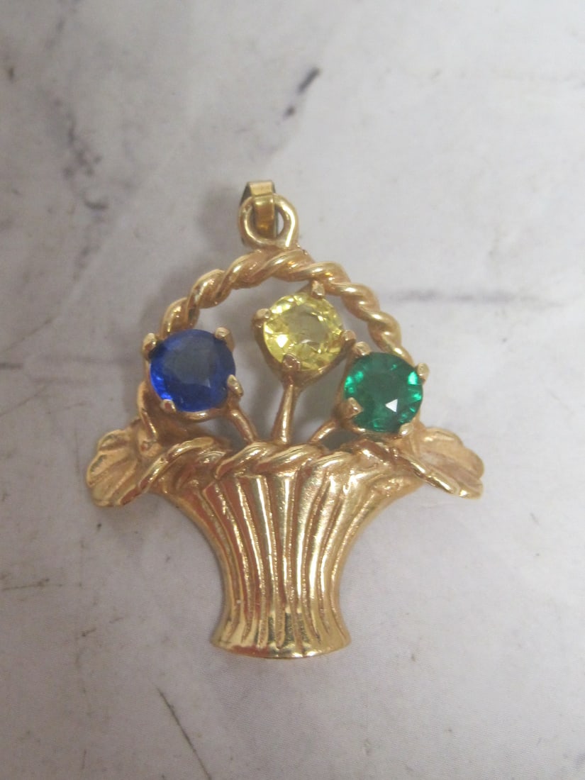 14k Gold Birthstone Flower Basket Pendant: Weighs 4.6 grams