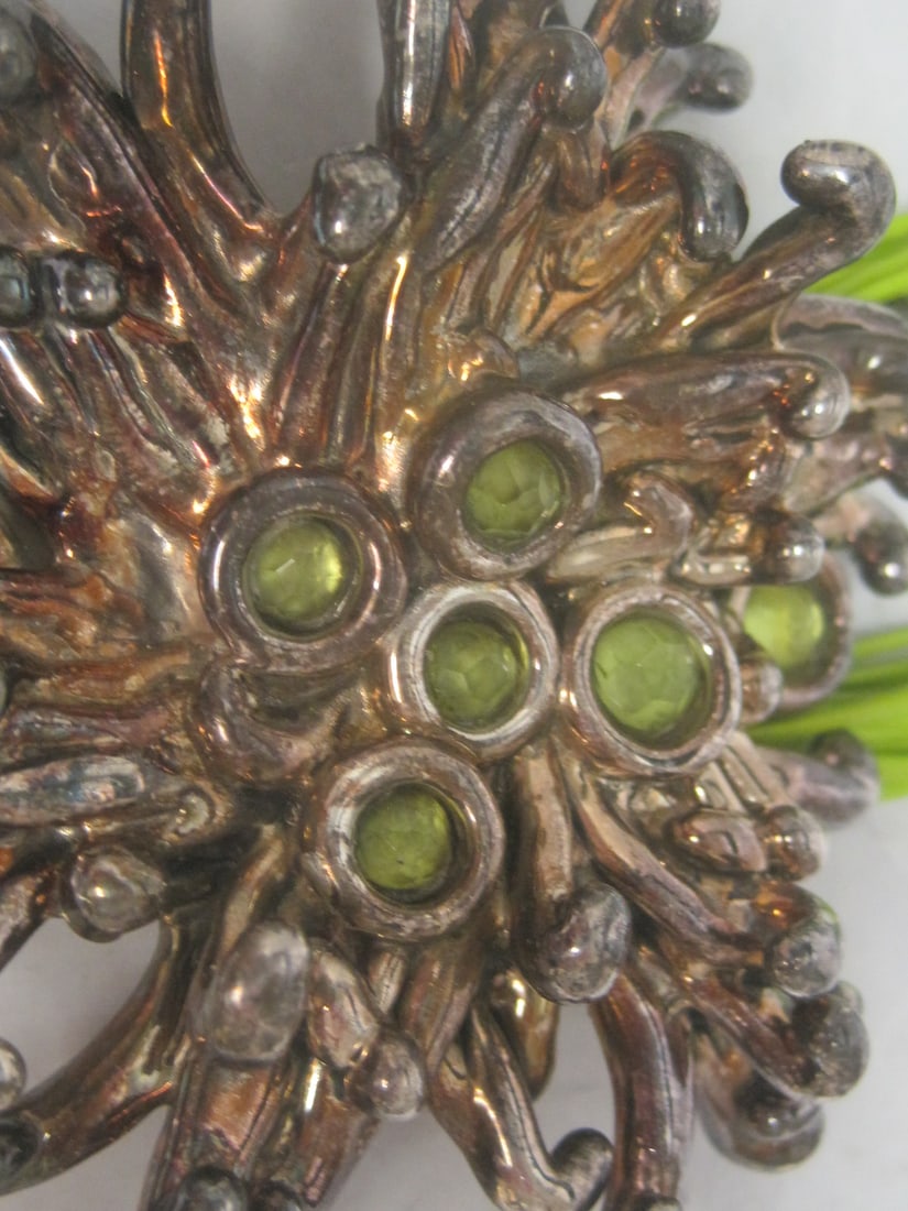 Sterling Silver with Green Stones Modernist Pendant from Israel on Necklace - 3