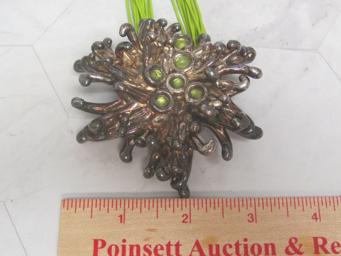 Sterling Silver with Green Stones Modernist Pendant from Israel on Necklace - 5