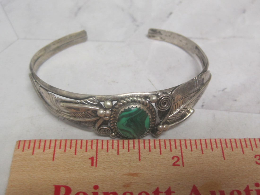 Sterling Silver Native American Sterling Silver Cuff Bracelet with Malachite Stone - 7