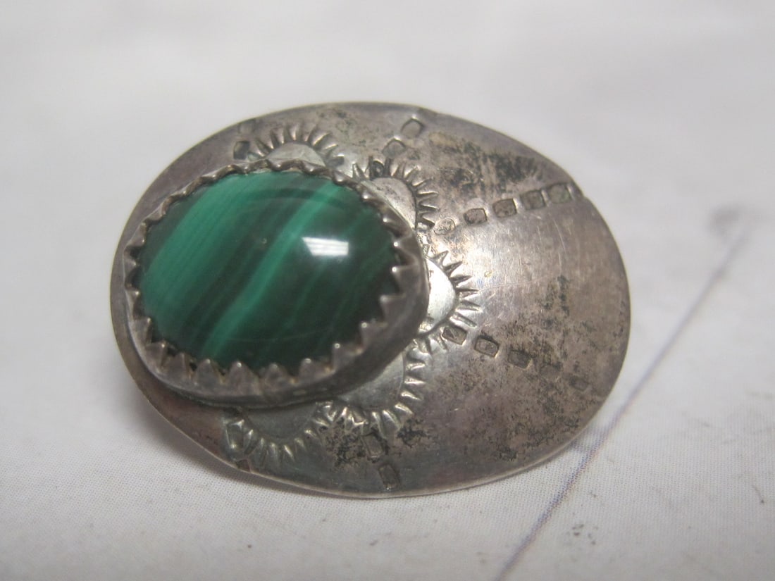 Sterling Silver Native American Malachite Earrings - 2