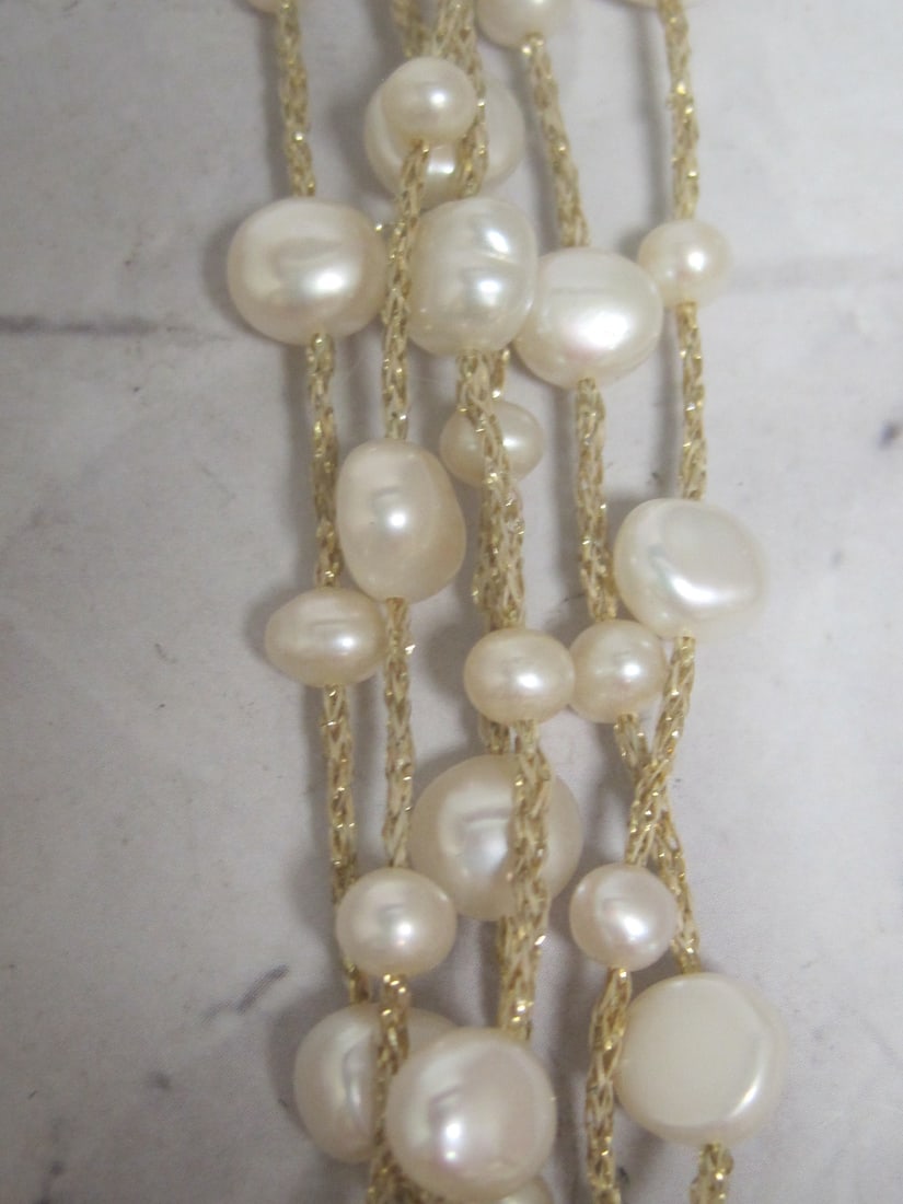 16" Multi-Strand Fresh Water Pearl Necklace with 14k Gold Clasp - 2