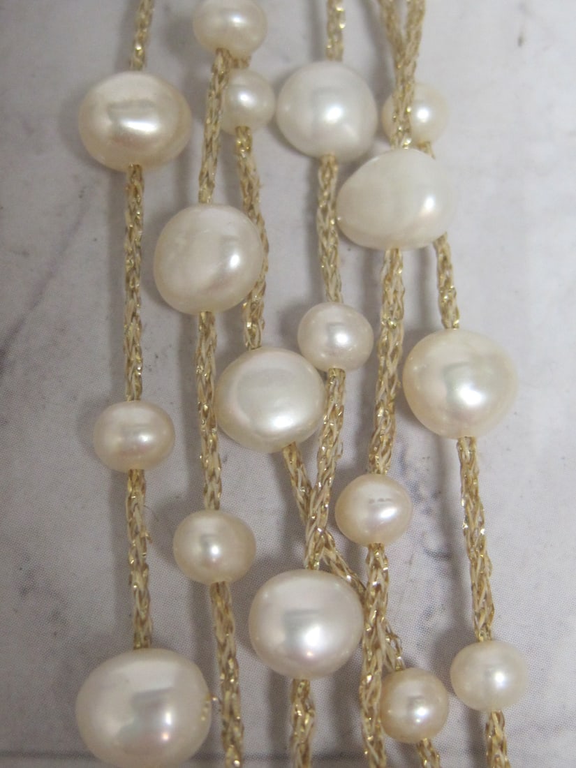 16" Multi-Strand Fresh Water Pearl Necklace with 14k Gold Clasp - 3