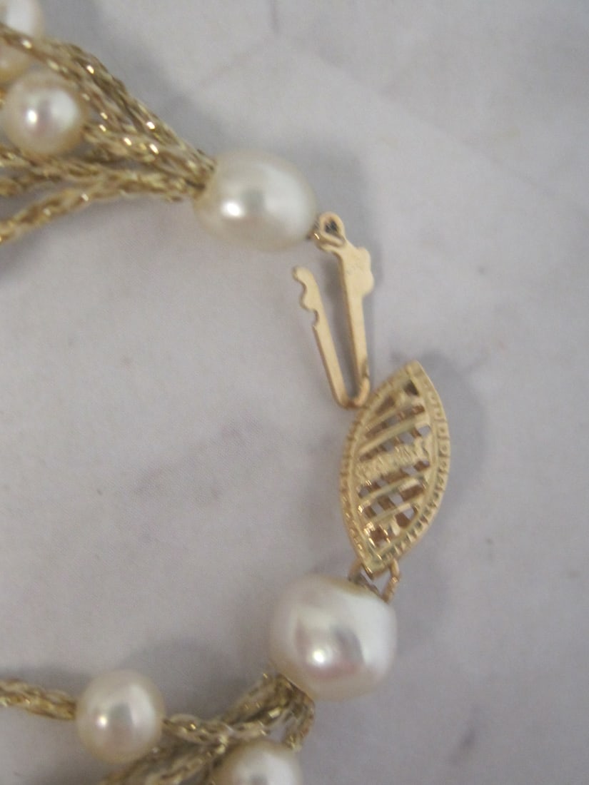16" Multi-Strand Fresh Water Pearl Necklace with 14k Gold Clasp - 4