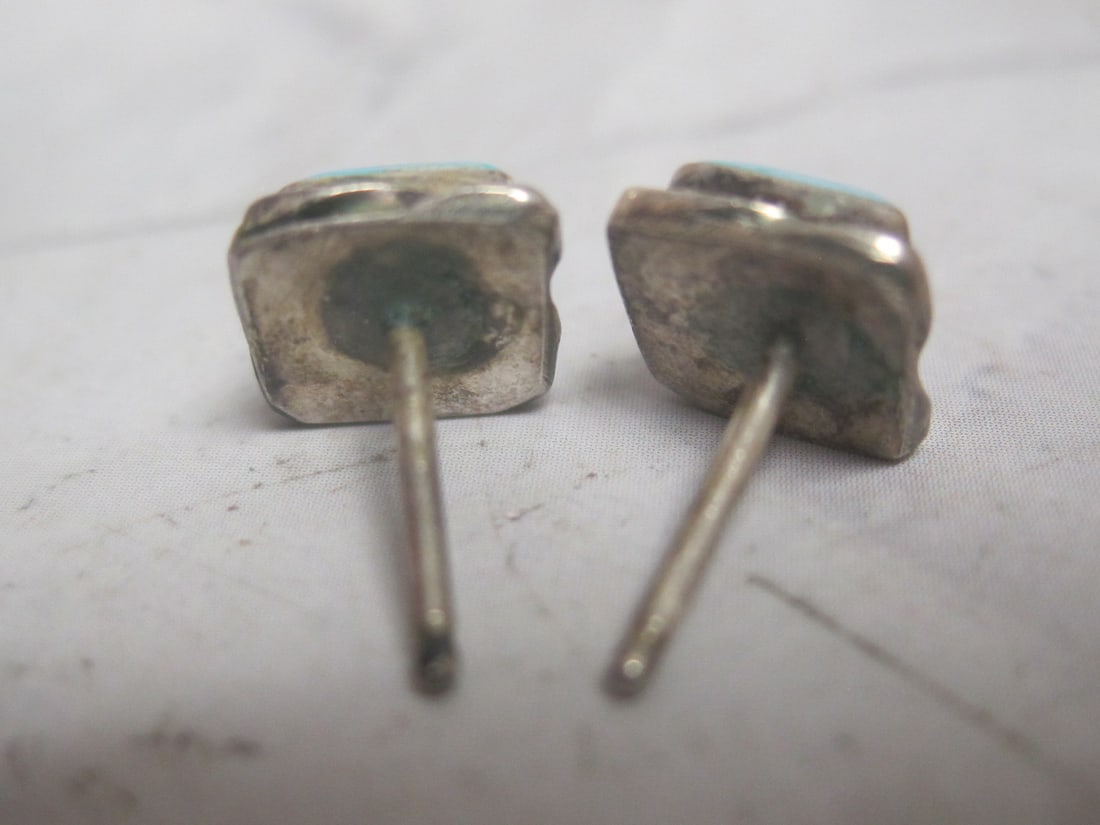 Sterling Silver Native American Style Turquoise Pierced Earrings - 2