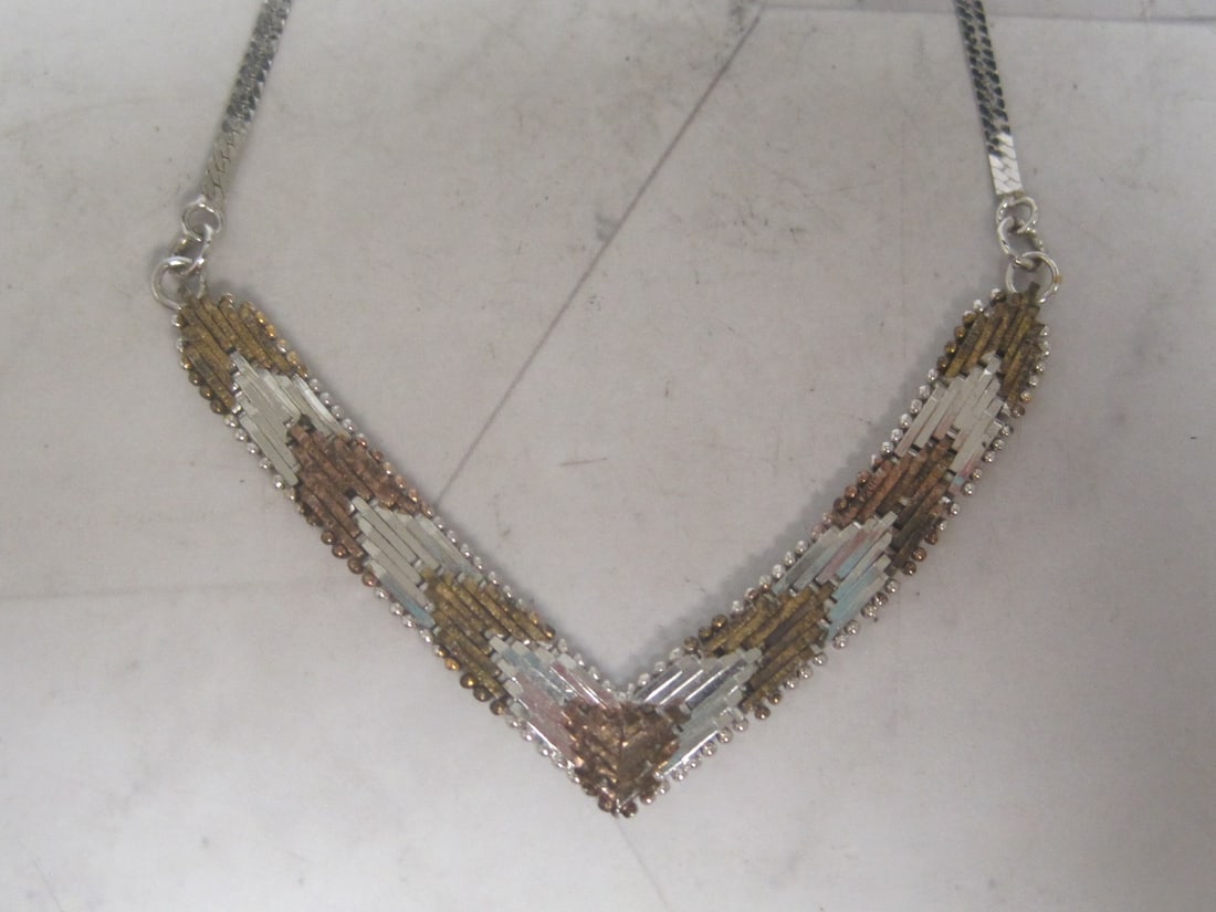 15" Sterling Silver Tri-Color Herringbone Chevron Necklace - 2