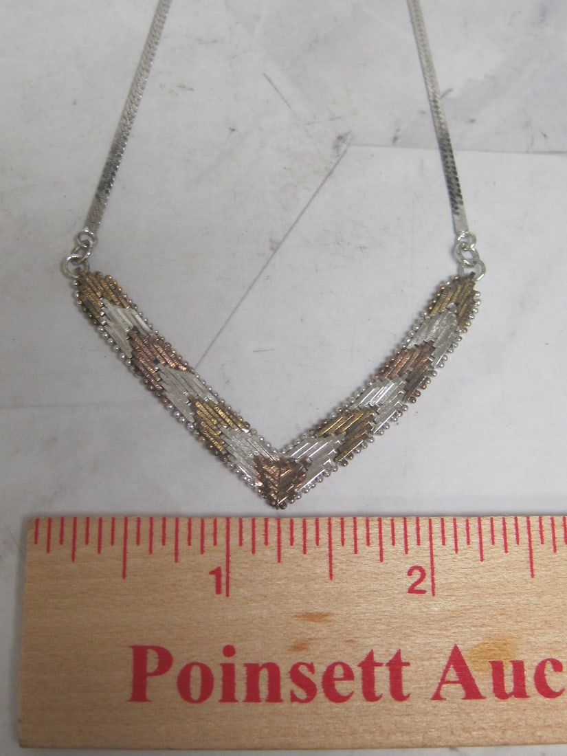 15" Sterling Silver Tri-Color Herringbone Chevron Necklace - 5