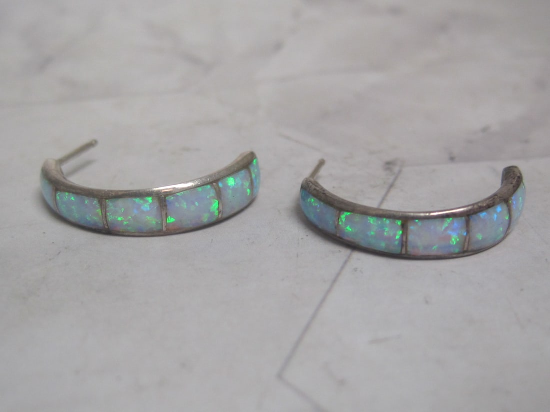Sterling Silver Opal Inlaid Earrings (1 of 4)
