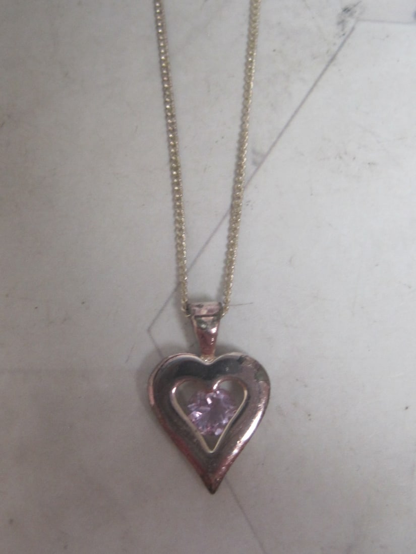 Sterling Silver Heart Pendant with Purple Stone on 18" Sterling Silver Chain: Weighs 3.8 grams