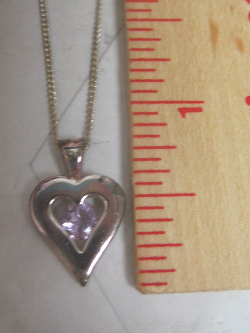 Sterling Silver Heart Pendant with Purple Stone on 18" Sterling Silver Chain - 4