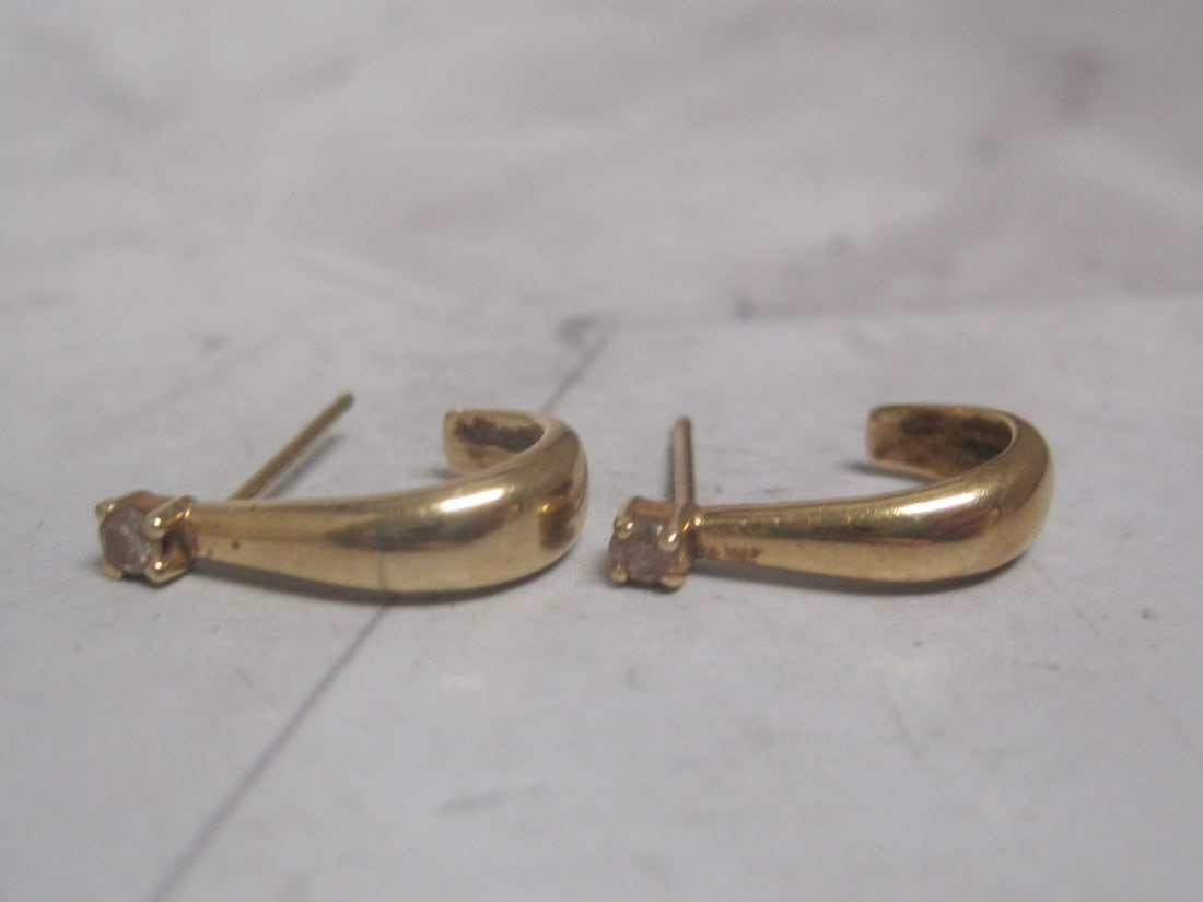 14k Gold Earrings with Diamonds: Weighs 1.7 grams, No backs