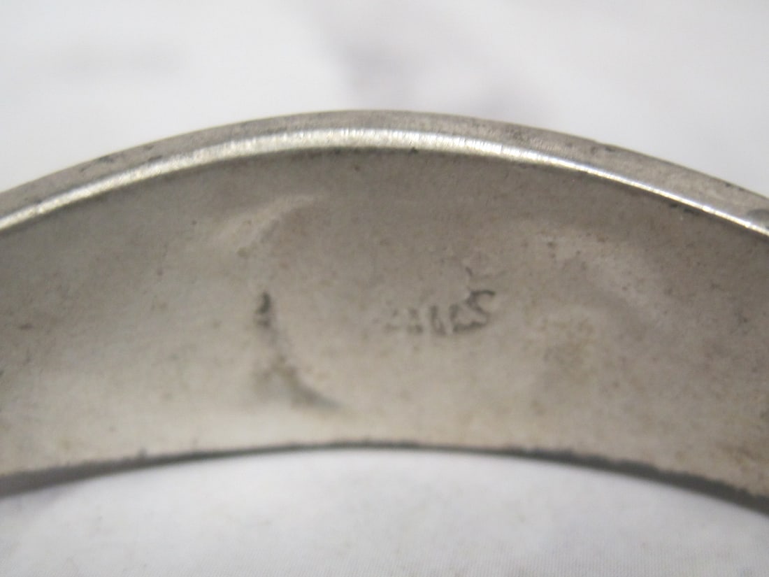 Mexican Silver Hinged Bangle Bracelet with Stone Inlay - 4