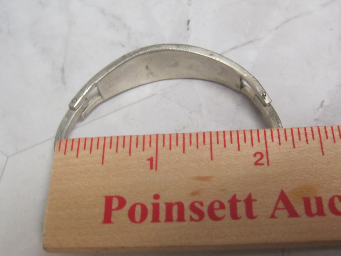 Mexican Silver Hinged Bangle Bracelet with Stone Inlay - 5