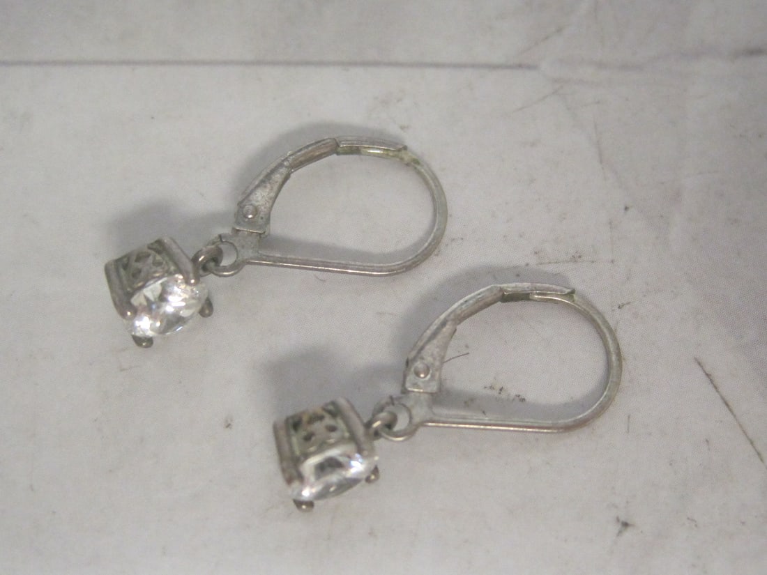 Sterling Silver CZ Leverback Earrings - 2