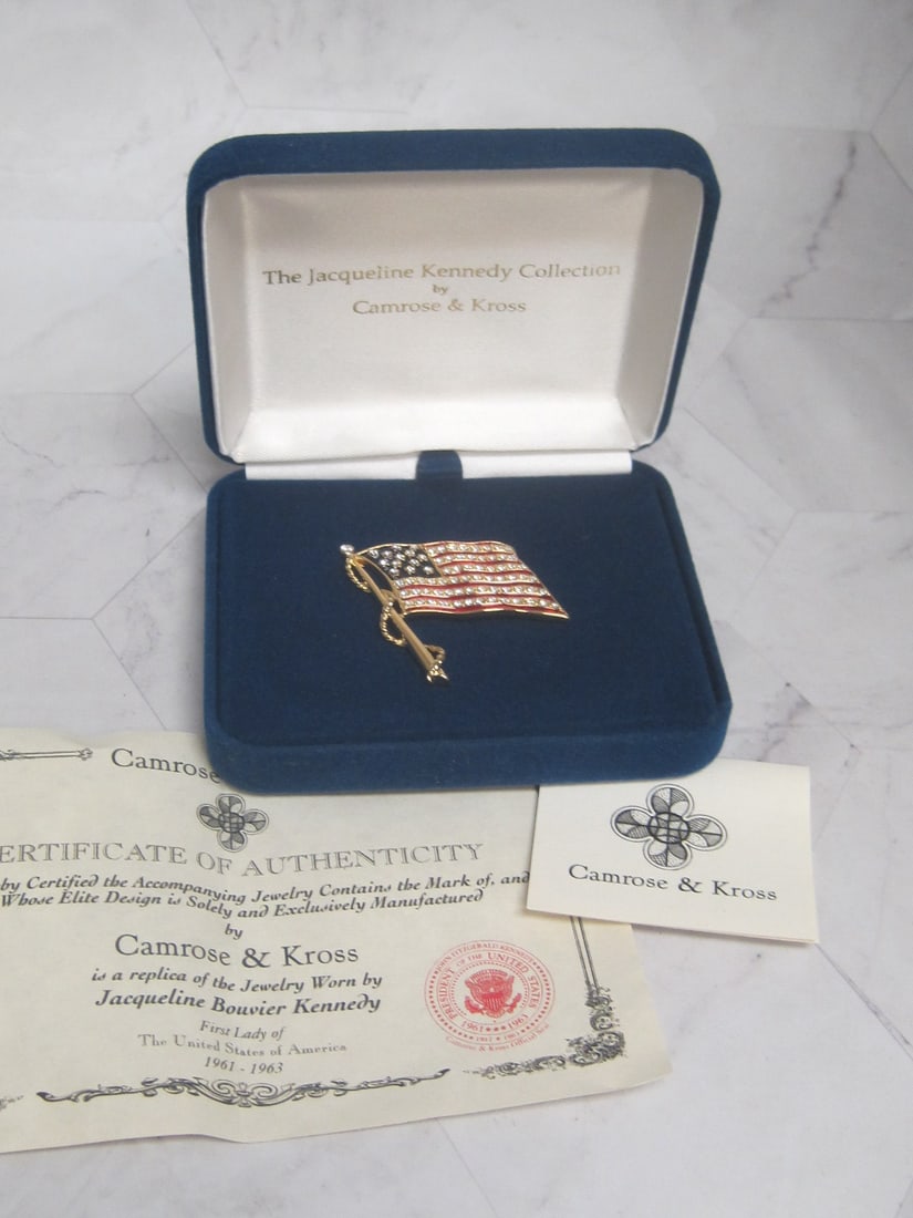 Camrose & Kross Jacqueline Kennedy Collection American Flag Brooch: With COA in box