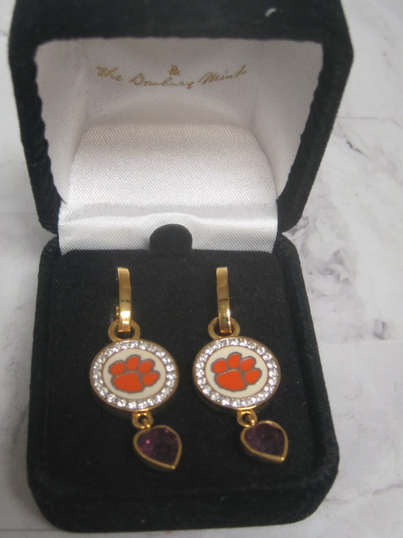 Danbury Mint Clemson University Gold-Tone Earrings: In box