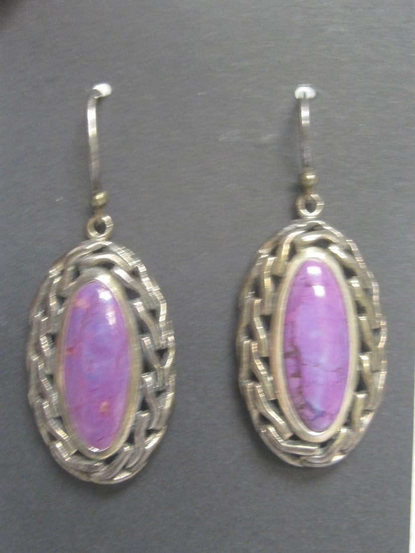 Sterling Silver Purple Turquoise Earrings: Weighs 10 grams