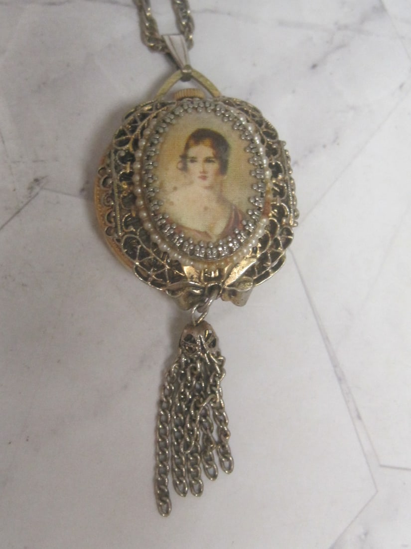 Vintage Lucerne Pendant Pocket Watch with 24" Goldtone Chain - 4