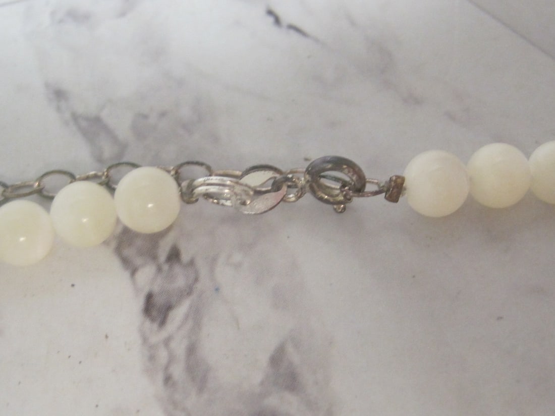 18" Art Deco Style Sterling Silver Marcasite & Mother of Pearl Pendant on Faux Pearl Necklace - 4
