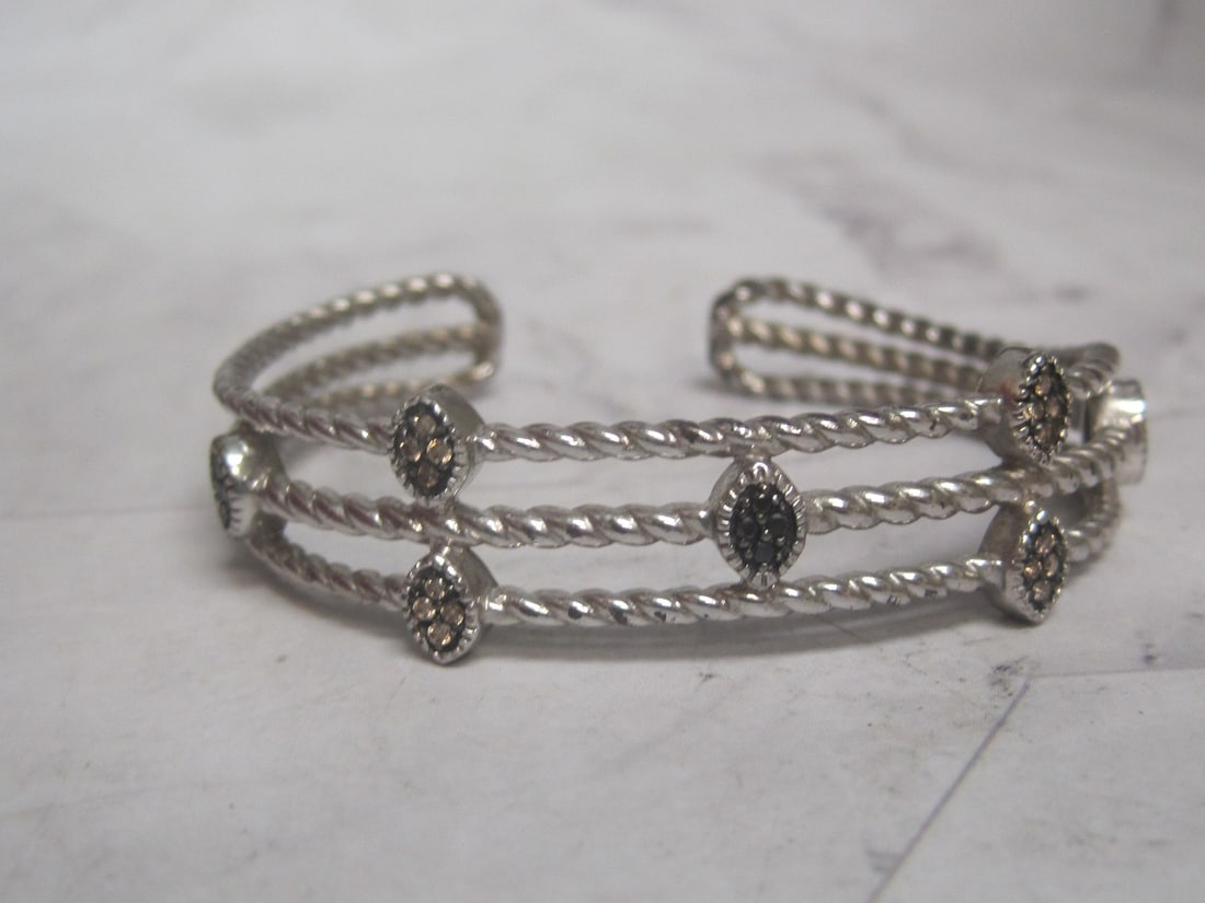 Affinity Sterling Silver Champagne & Black Diamond Cuff Bracelet: Weighs 18.8 grams, Adjustable