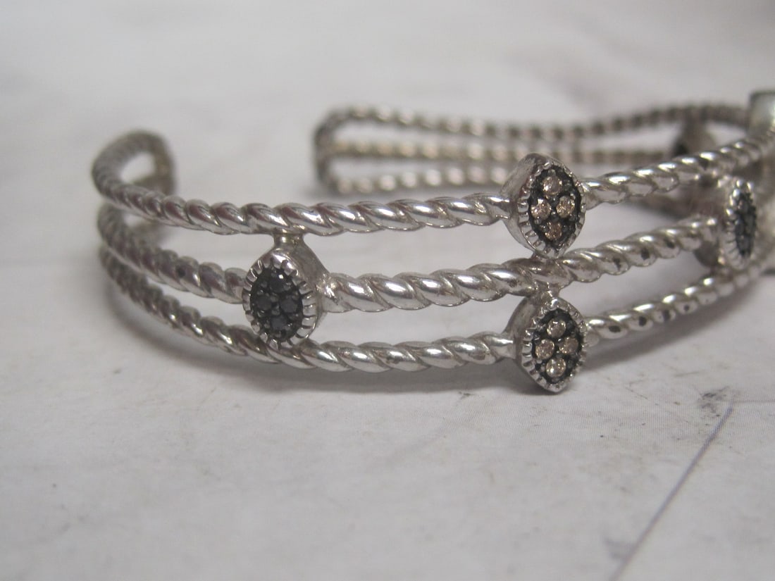 Affinity Sterling Silver Champagne & Black Diamond Cuff Bracelet - 2