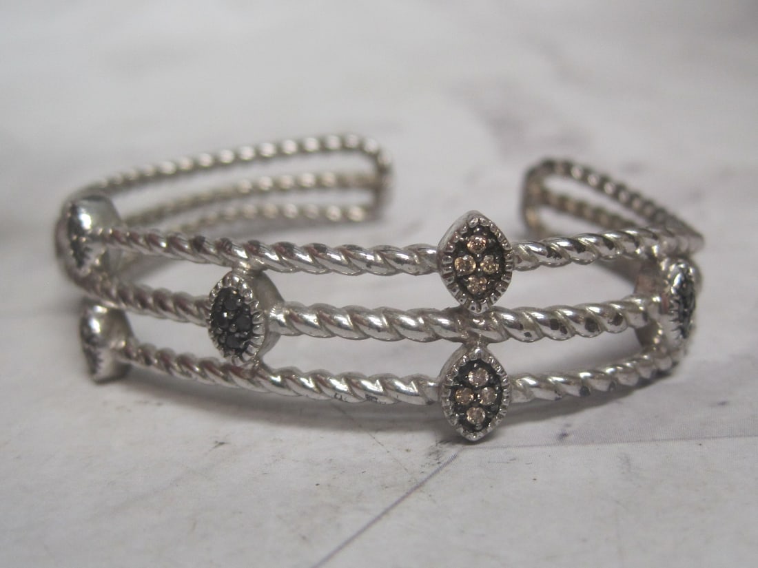 Affinity Sterling Silver Champagne & Black Diamond Cuff Bracelet - 3