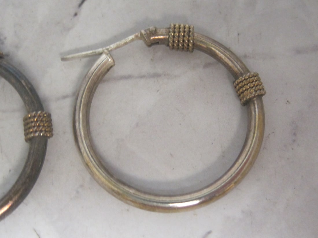 Sterling Silver Hoop Earrings with Goldtone Rope Detailing - 2