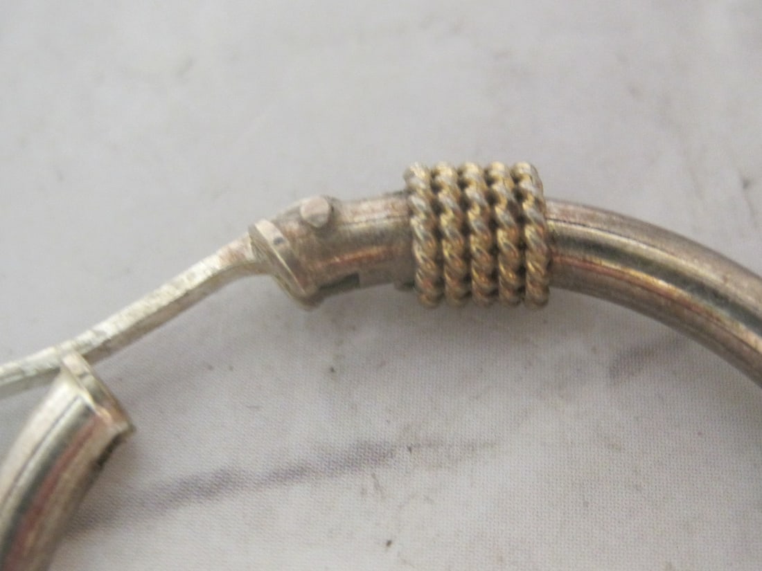 Sterling Silver Hoop Earrings with Goldtone Rope Detailing - 3