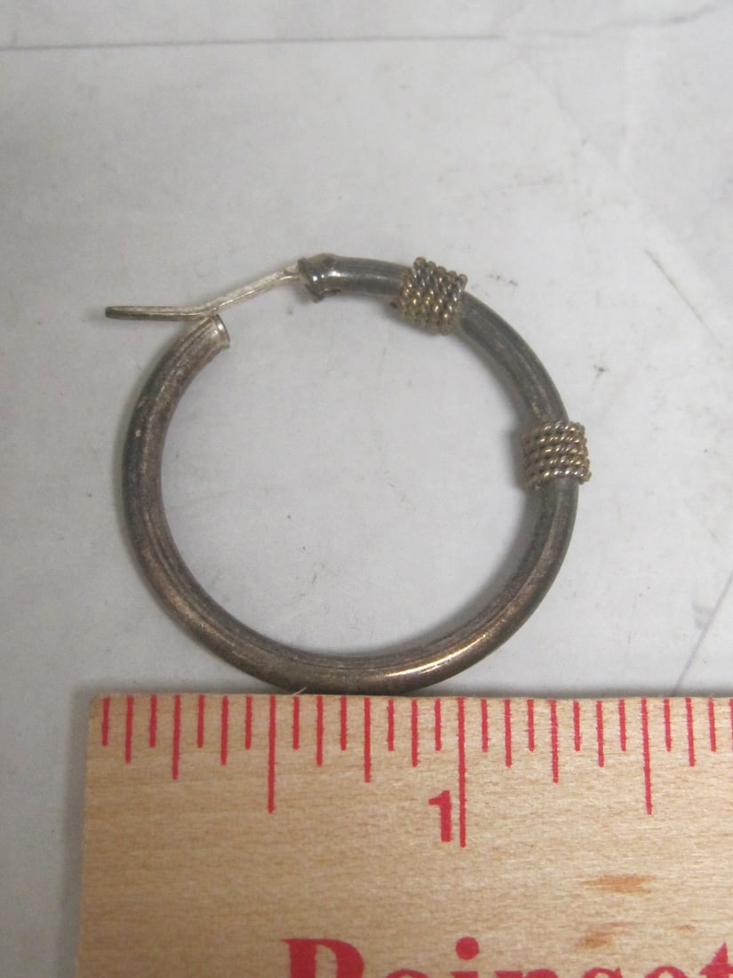 Sterling Silver Hoop Earrings with Goldtone Rope Detailing - 4