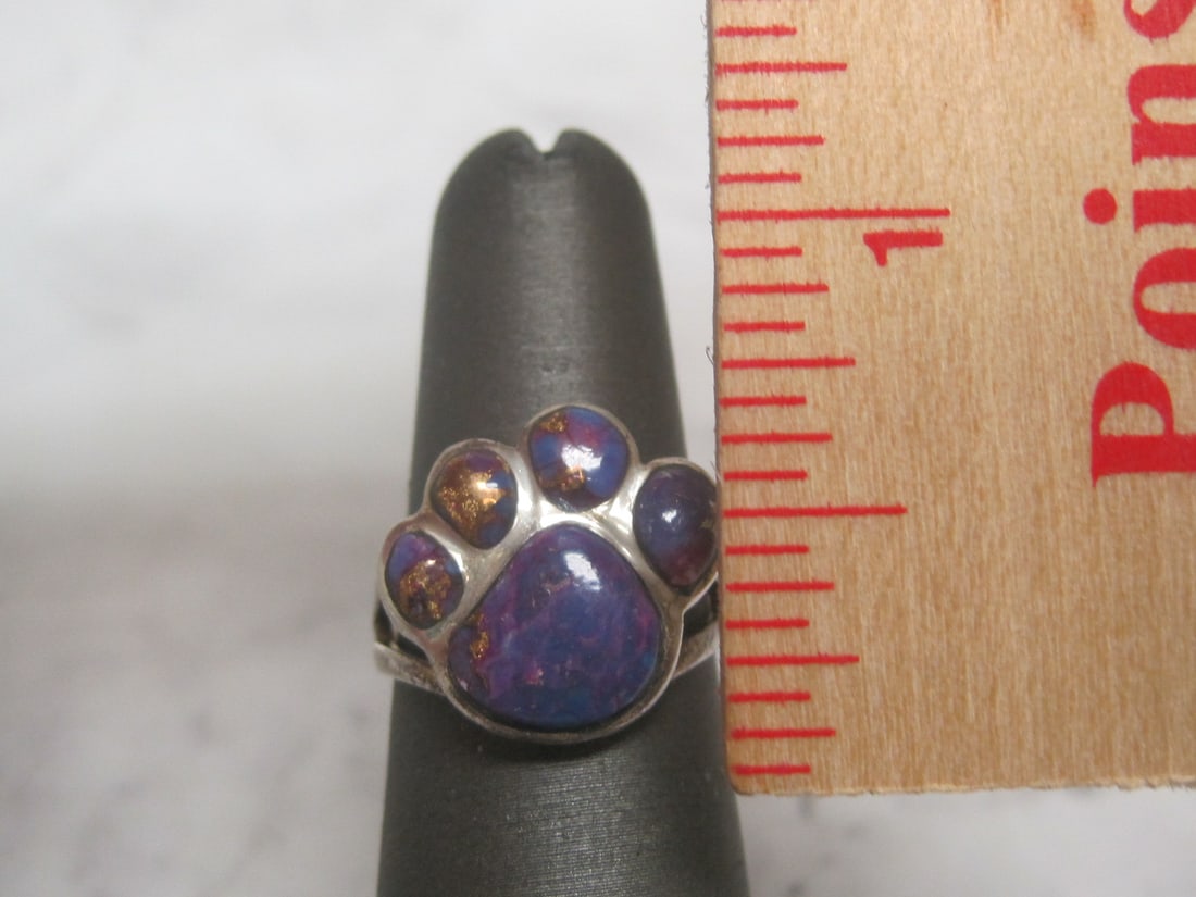 Sterling Silver Purple Turquoise Paw Ring - 4