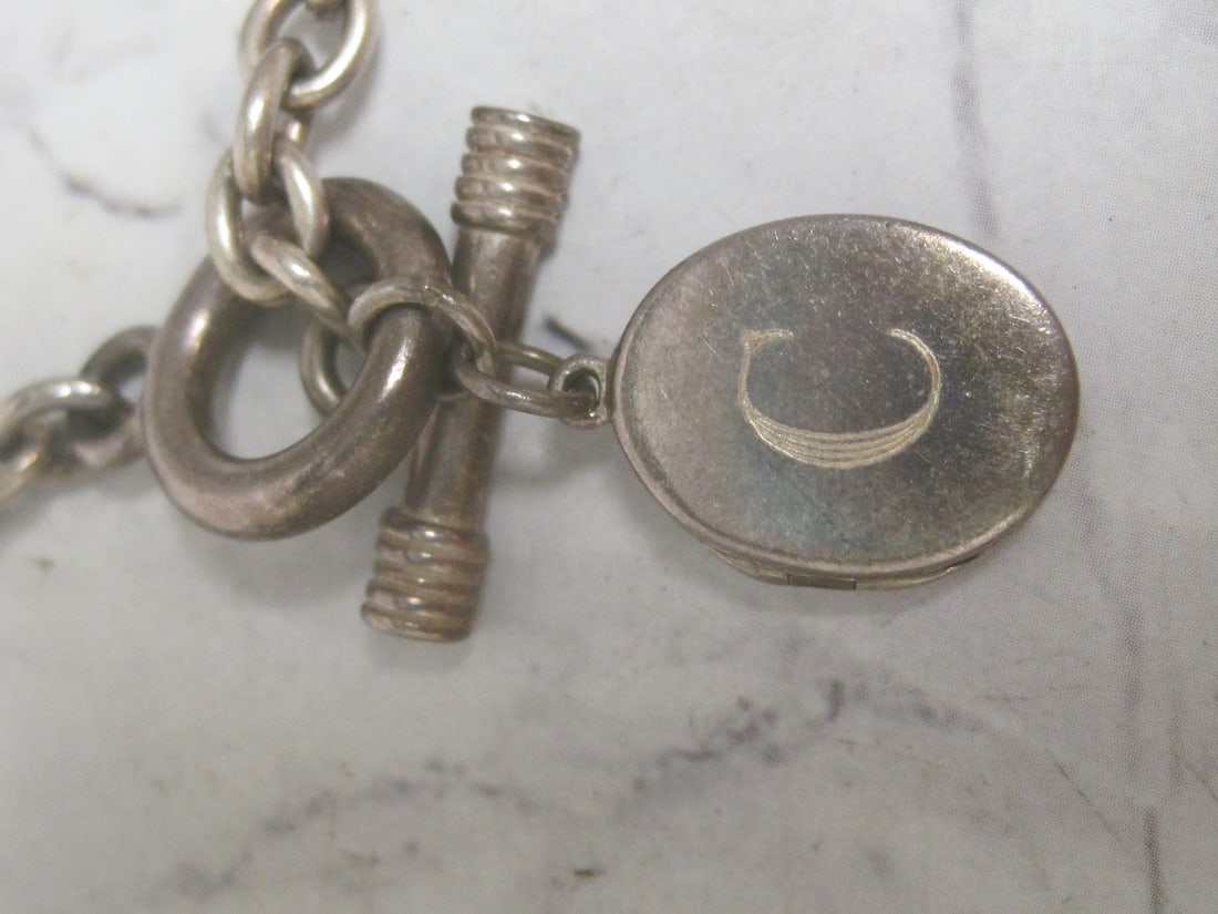 7" Sterling Silver Bracelet with "C" Locket & Toggle Clasp - 2