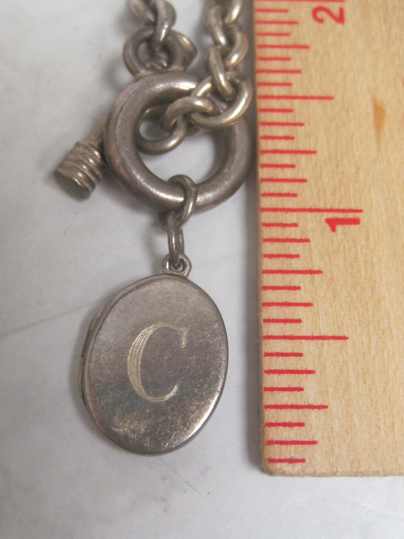 7" Sterling Silver Bracelet with "C" Locket & Toggle Clasp - 5