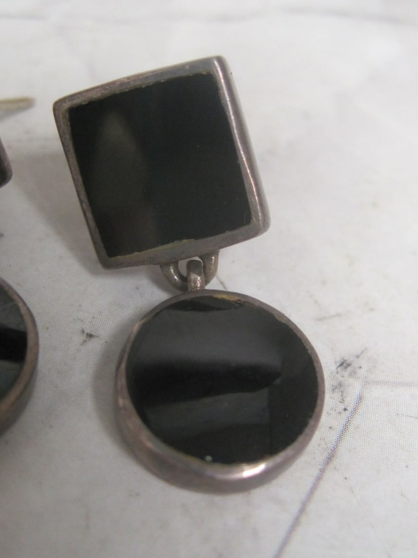 Sterling Silver Onyx Pierced Earrings - 2