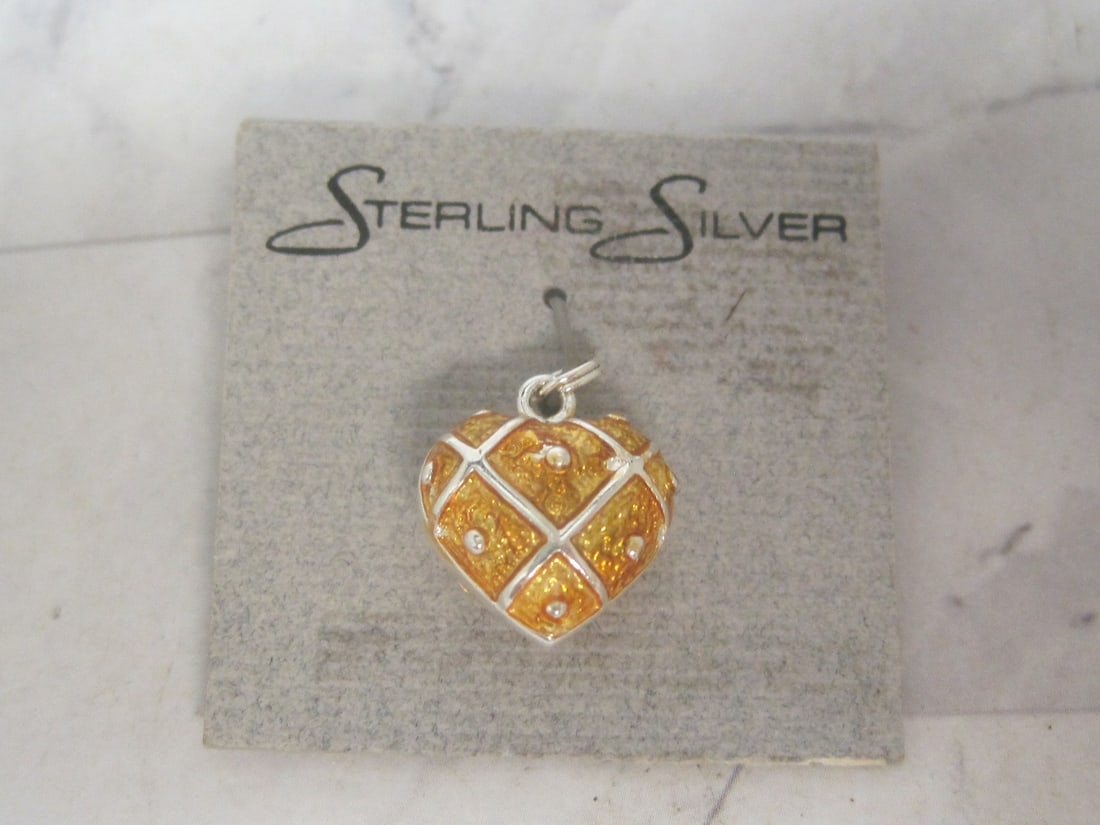 Sterling Silver Gold Enamel Heart Charm: .
