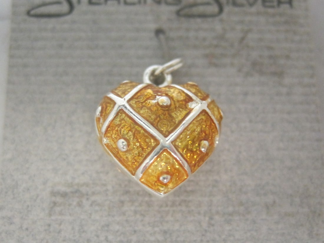 Sterling Silver Gold Enamel Heart Charm - 2
