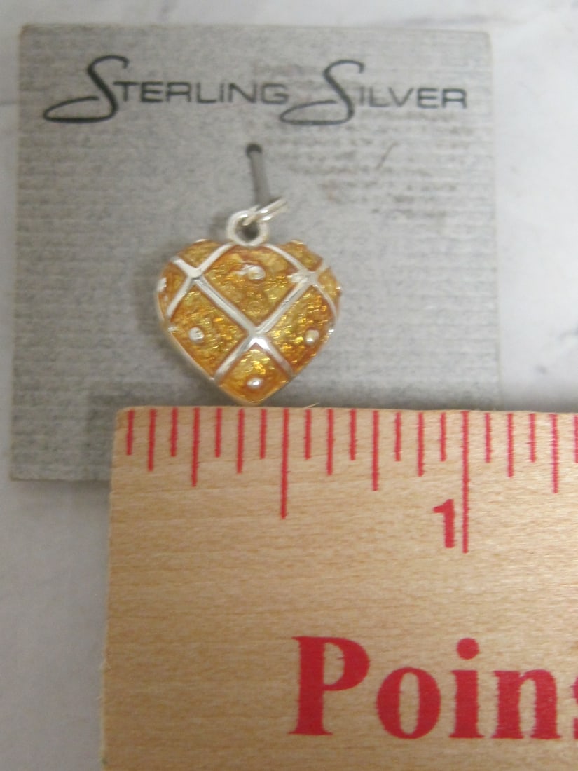 Sterling Silver Gold Enamel Heart Charm - 3
