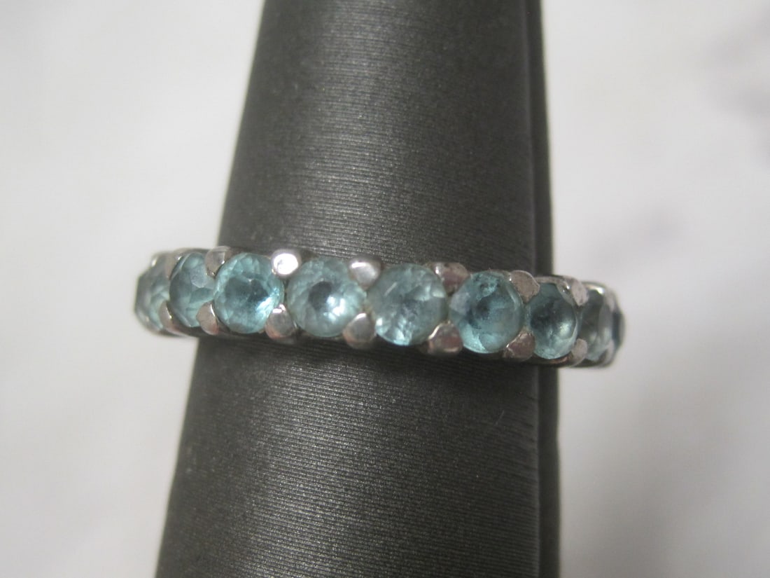 Sterling Silver Band Ring with Blue Stones - 2