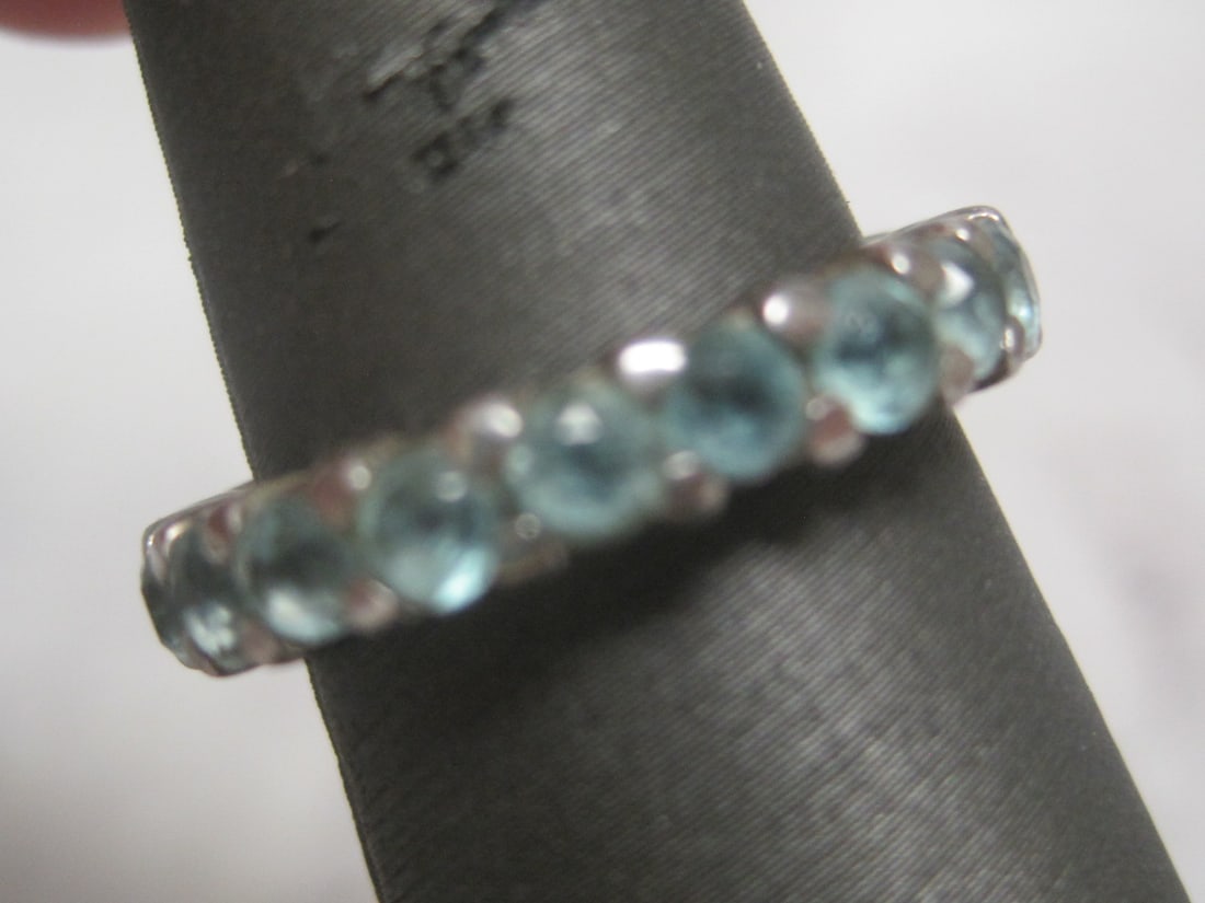 Sterling Silver Band Ring with Blue Stones - 3