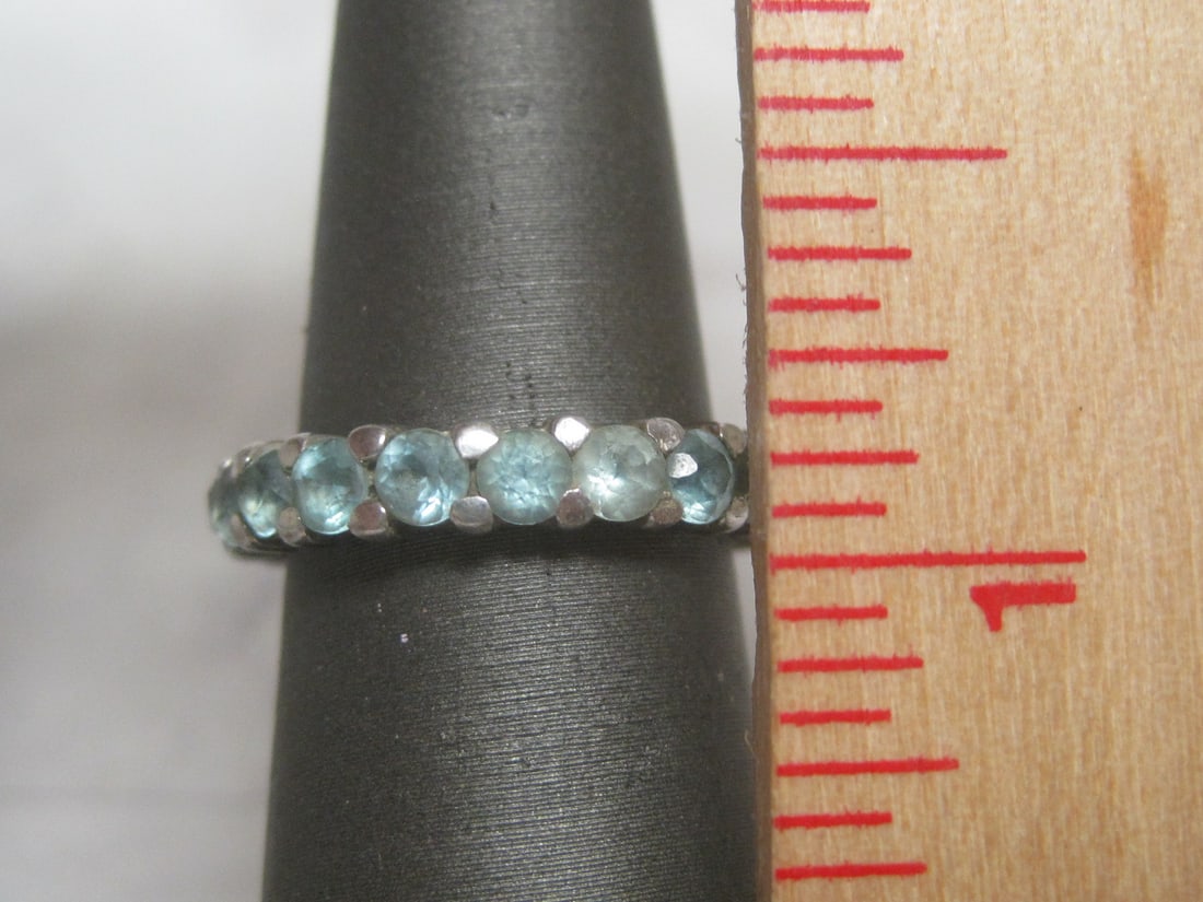 Sterling Silver Band Ring with Blue Stones - 4
