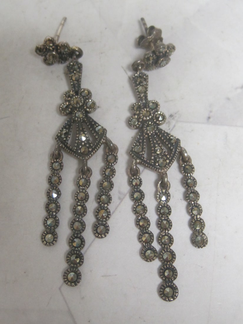 Sterling Silver Marcasite Earrings: Weighs 8.1 grams