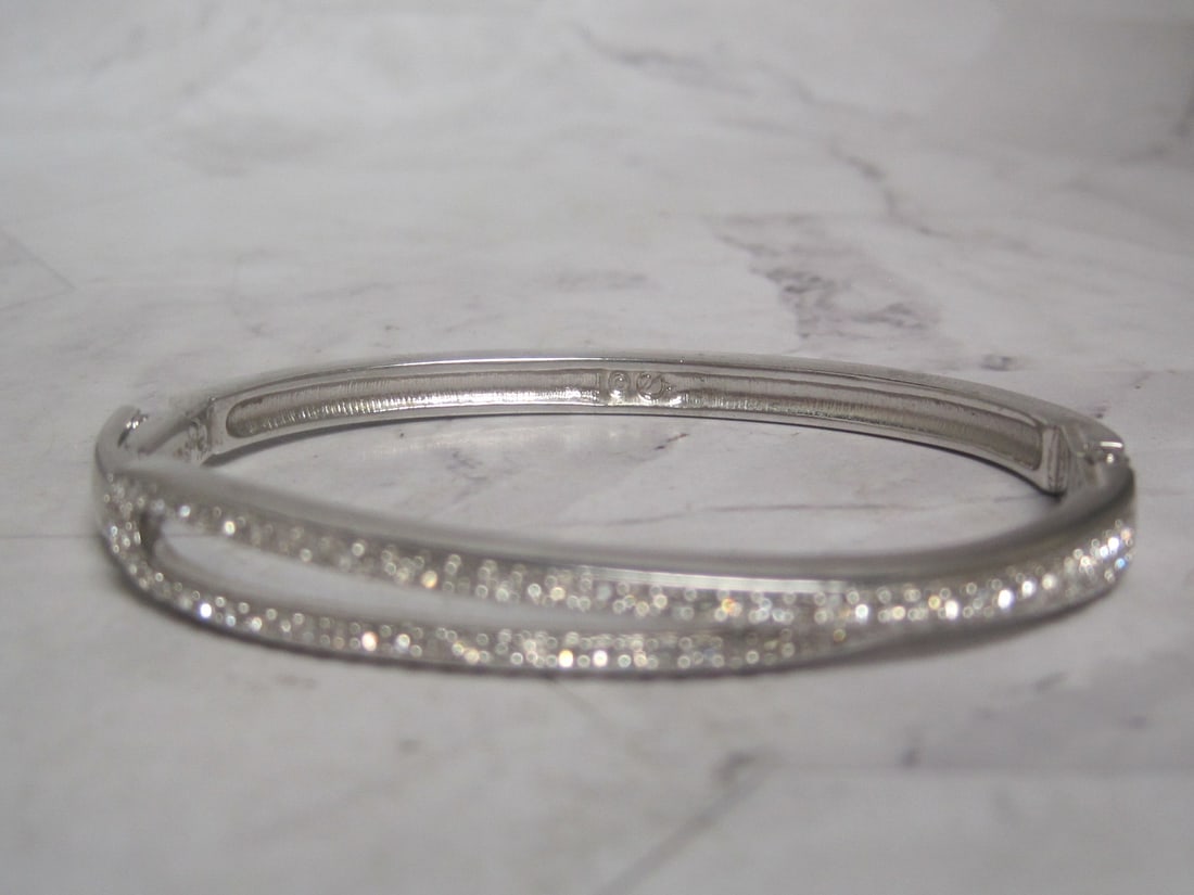 Silvertone Swarovski Crystal Bangle Bracelet: .