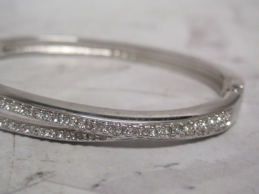 Silvertone Swarovski Crystal Bangle Bracelet - 2