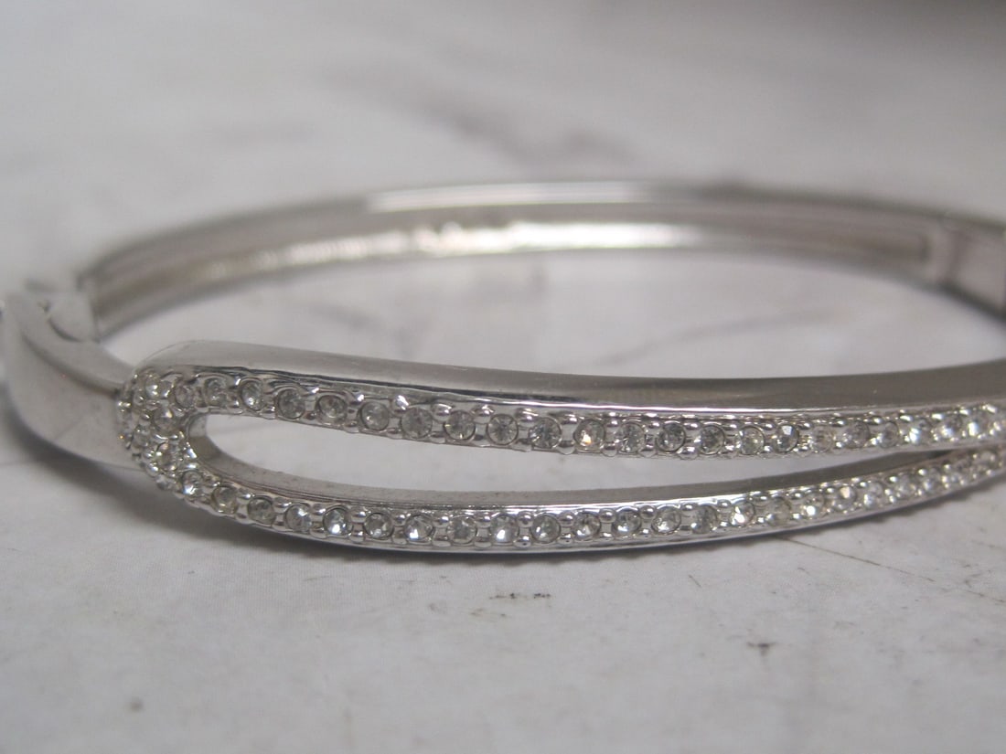 Silvertone Swarovski Crystal Bangle Bracelet - 3