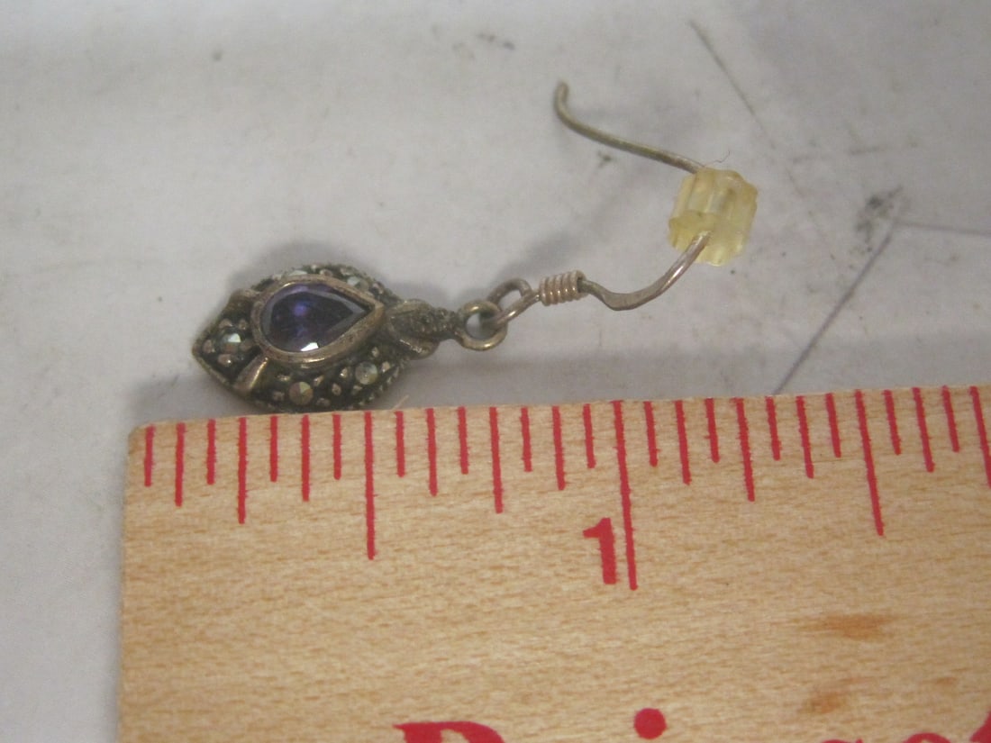 Sterling Silver Amethyst & Marcasite Earrings - 3