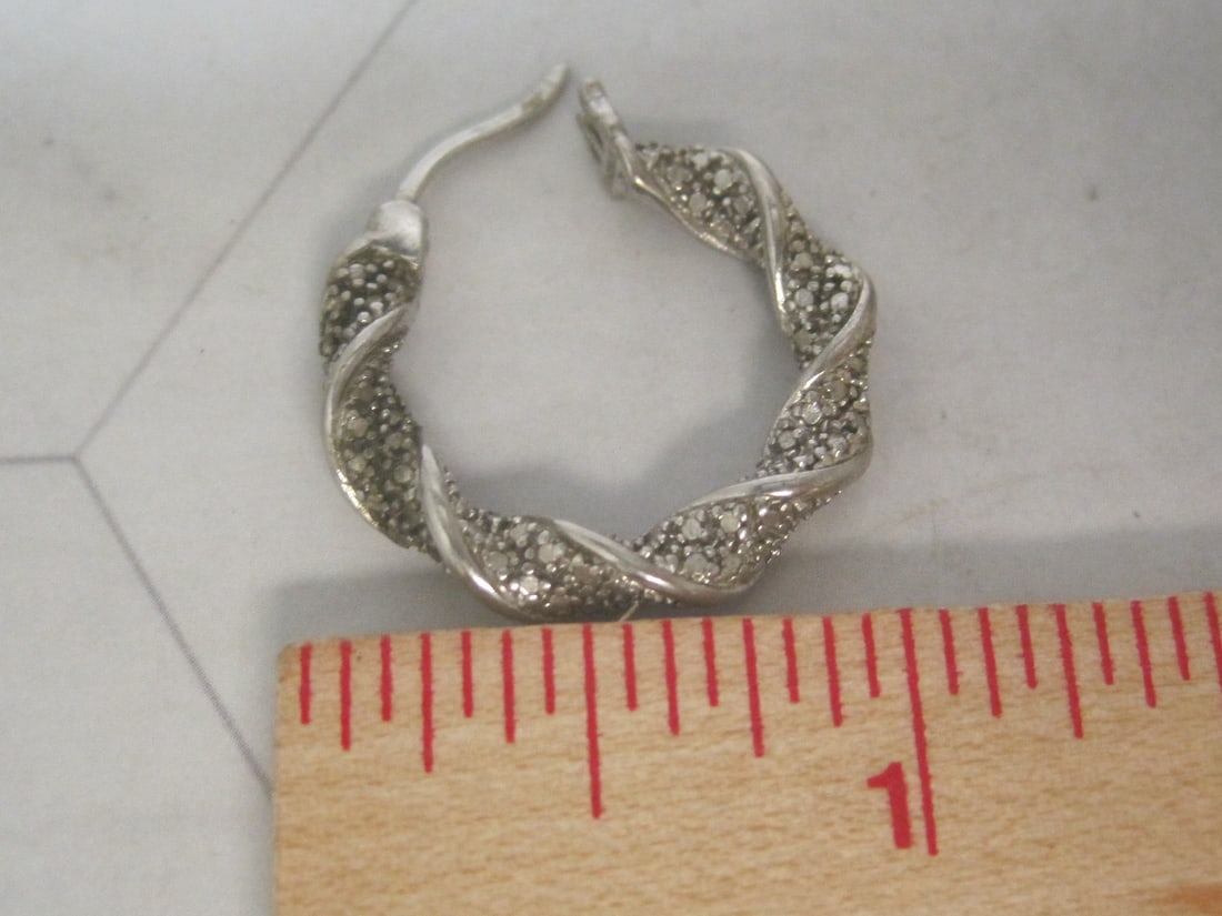 Sterling Silver Marcasite Hoop Earrings - 2