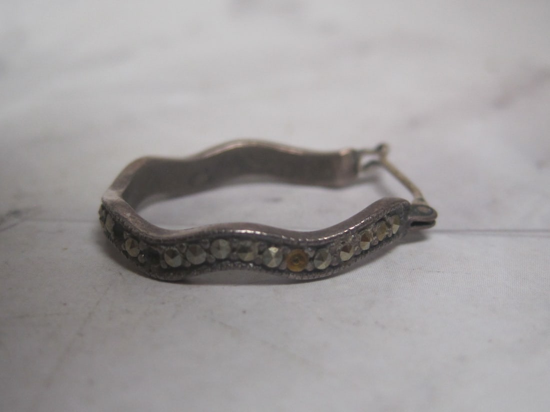Sterling Silver Marcasite Hoop Earrings - 2